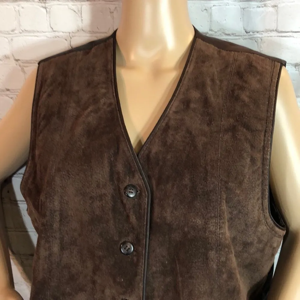 Vintage Marsh Landing Petites Suede Western Style Brown Suede Vest LP - Image 2