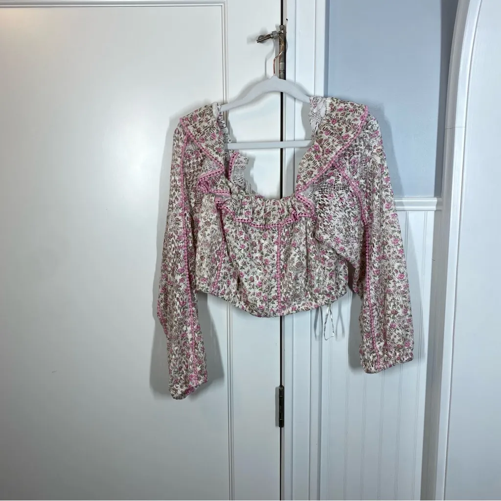 LOVESHACKFANCY dorabella crop top‎ Blouse in petunia pink size medium coquette - Image 2