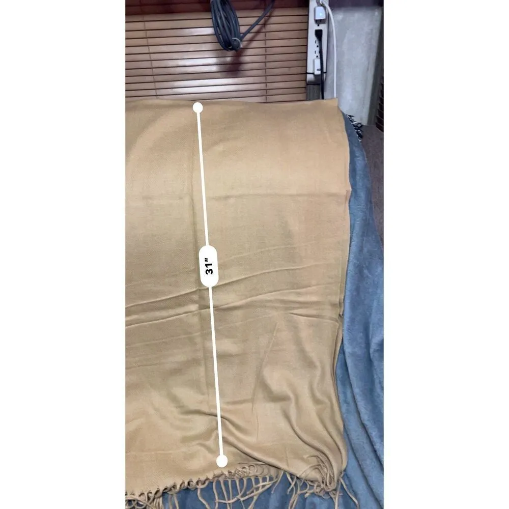 Tan Acrylic Scarf with Fringe - 62" x 26" - Image 5