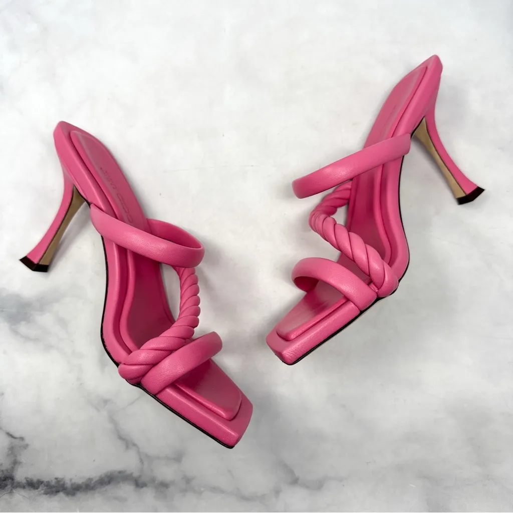 NEW Jimmy Choo Diosa Braided Square Toe Stiletto Heel Mule Sandals Pink 38.5 - Image 5