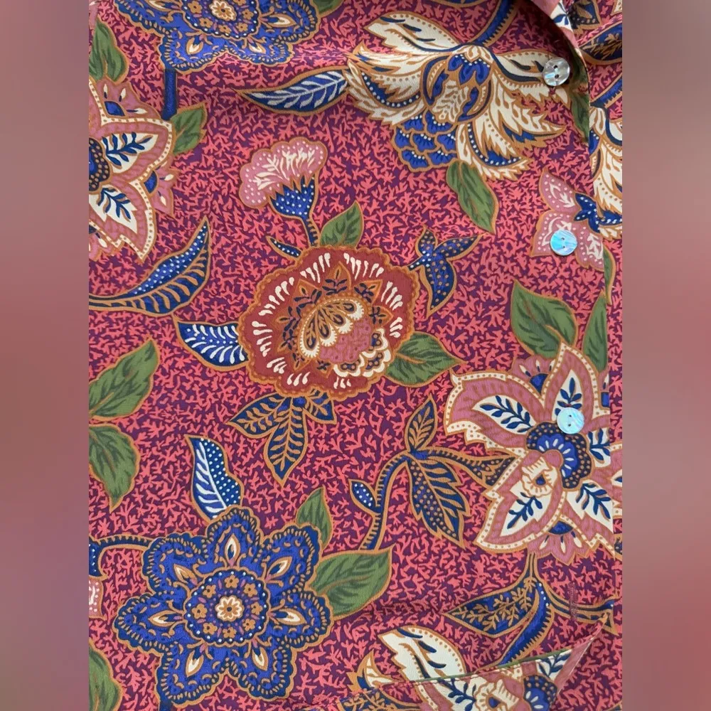 Vintage JH Collectibles silk paisley floral shorts blouse set, size 6 Red - Image 10
