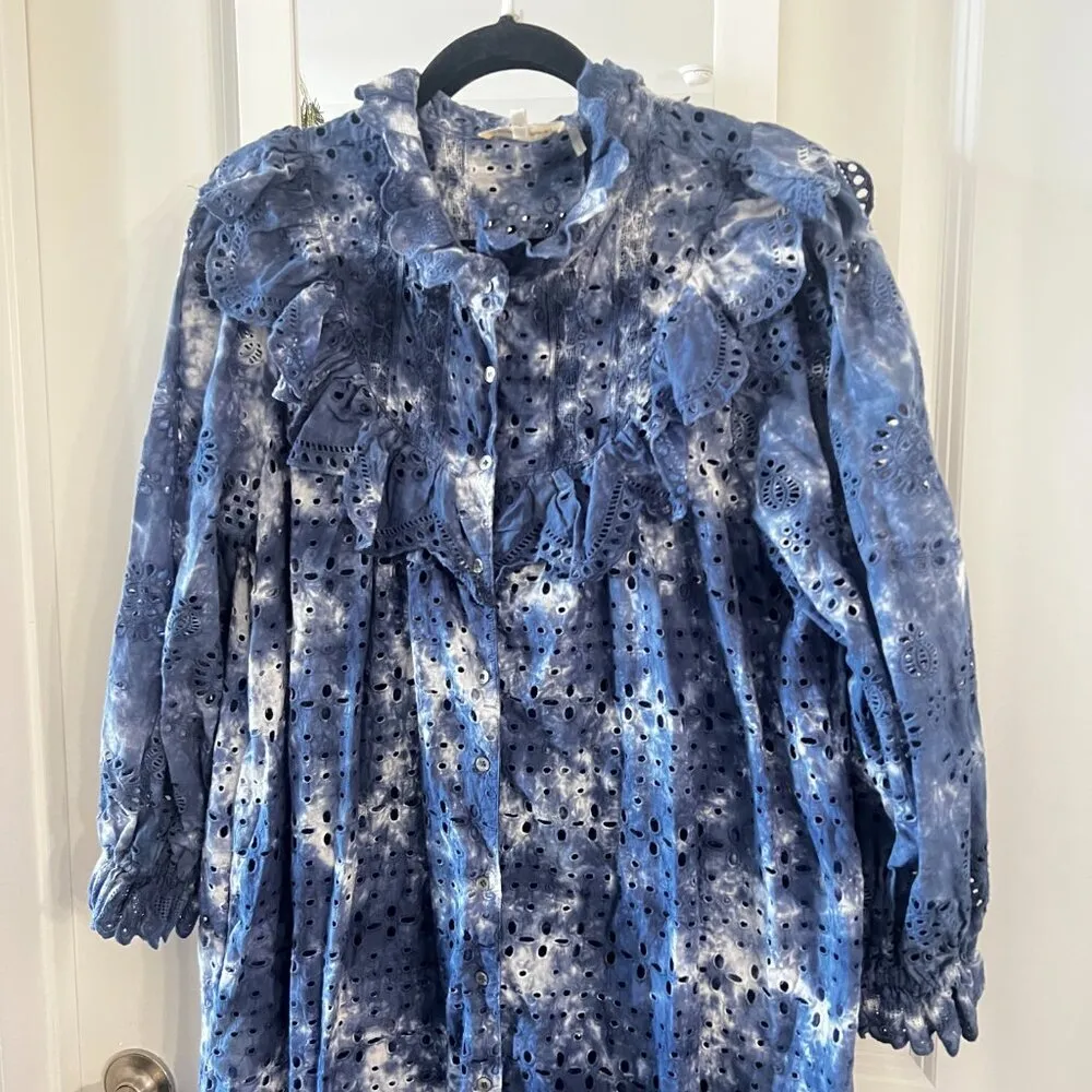 513 LOVESHACKFANCY Elspeth Tie Dye Lace Dress Midnight Hand Dye Size Large - Image 3
