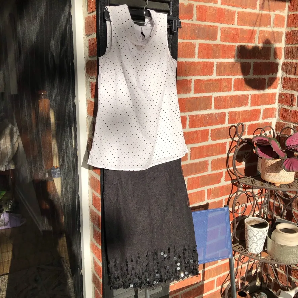 Talbots polka dot sleeveless blouse & sequined skirt - Image 2