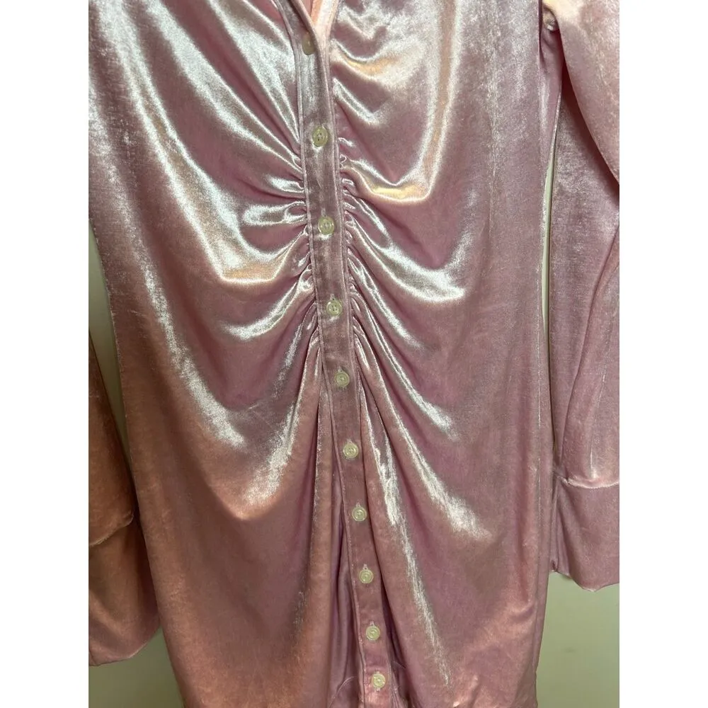 Free People Women's Size Medium Pink Shayla Velvet Mini Dress Long Sleeve EUC - Image 6