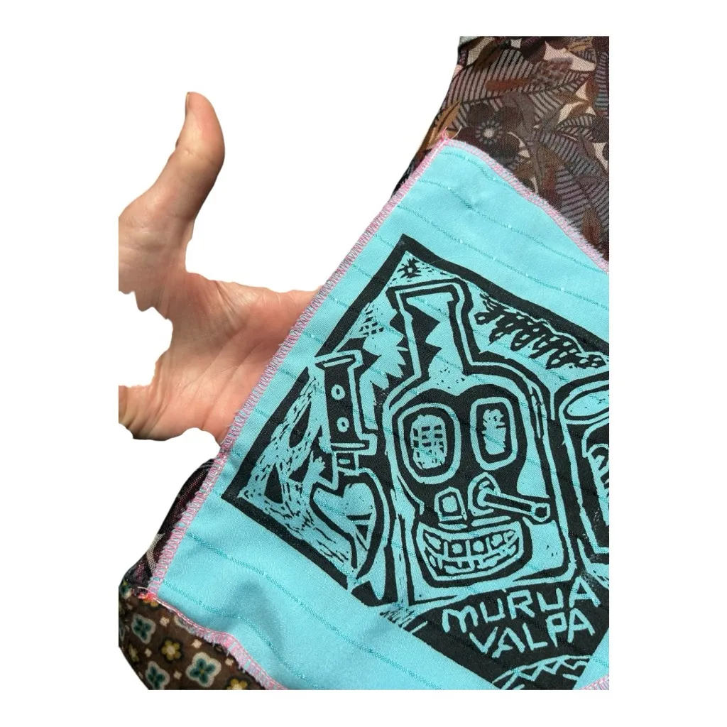 Vintage 90s Y2K Complices Chilean mixed print unique hoodie Size Medium Gold - Image 4