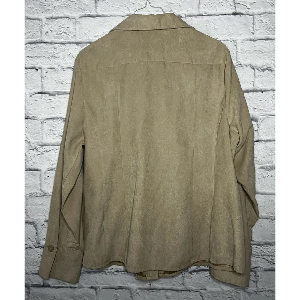 Sonoma Lifestyle faux suede tan button up shirt blouse top casual  XL. - Image 4