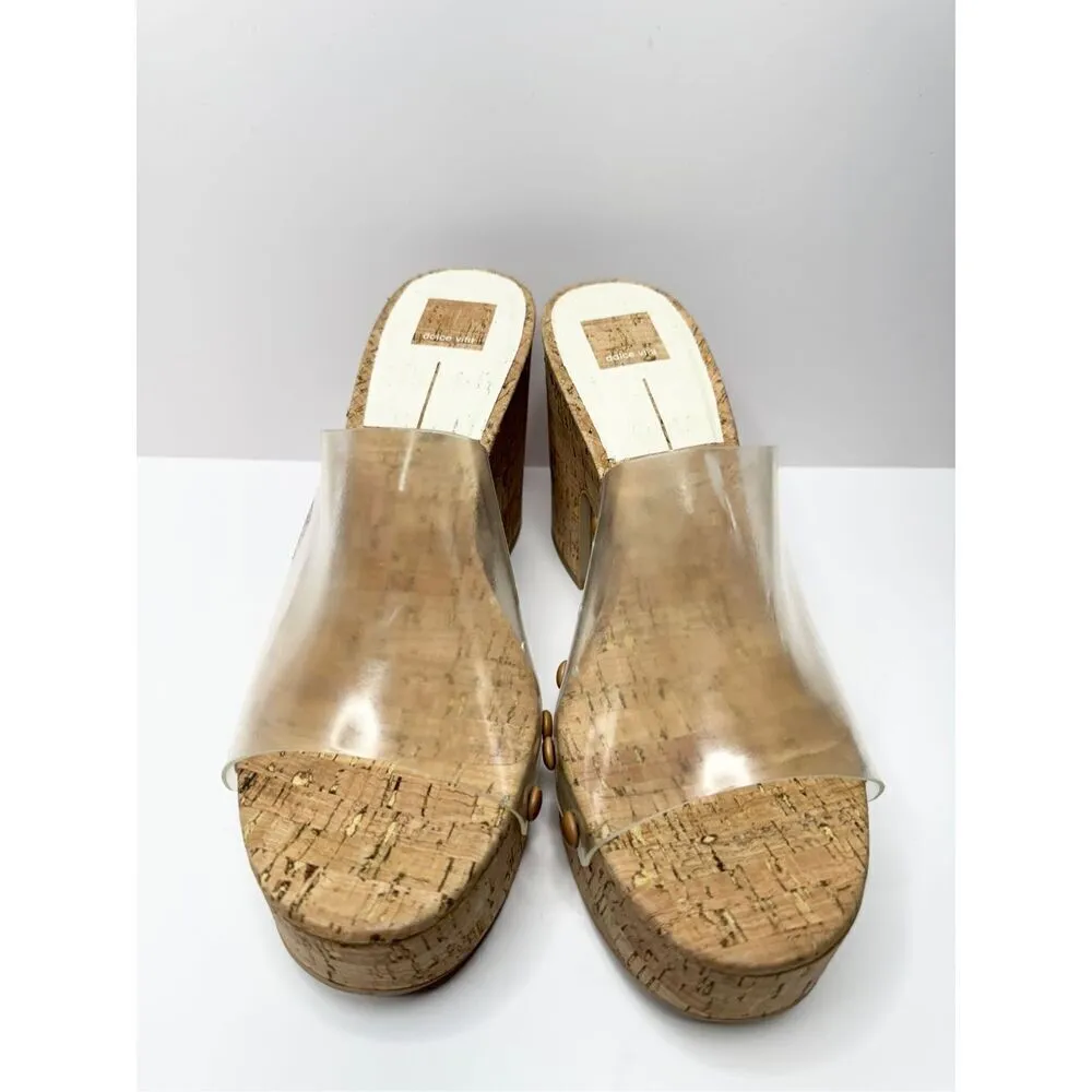 Dolce Vita Sandals Womens Size 11 Crystal Vinyl Slip On Platform New Tan - Image 3
