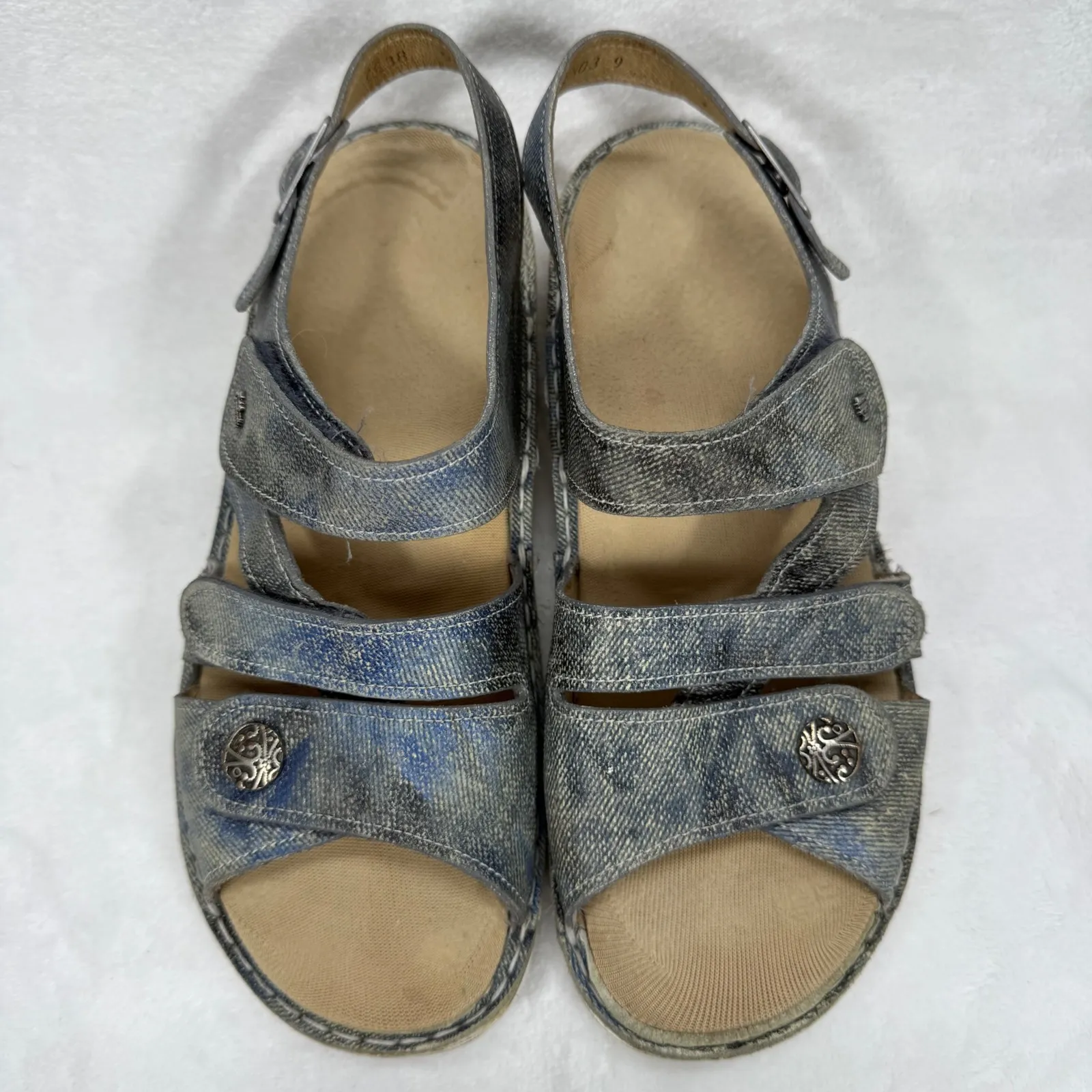 Finn Comfort Sandals Adjustable Denim Comfort Walking‎ Casual Size 38/US 7.5 Blue - Image 3