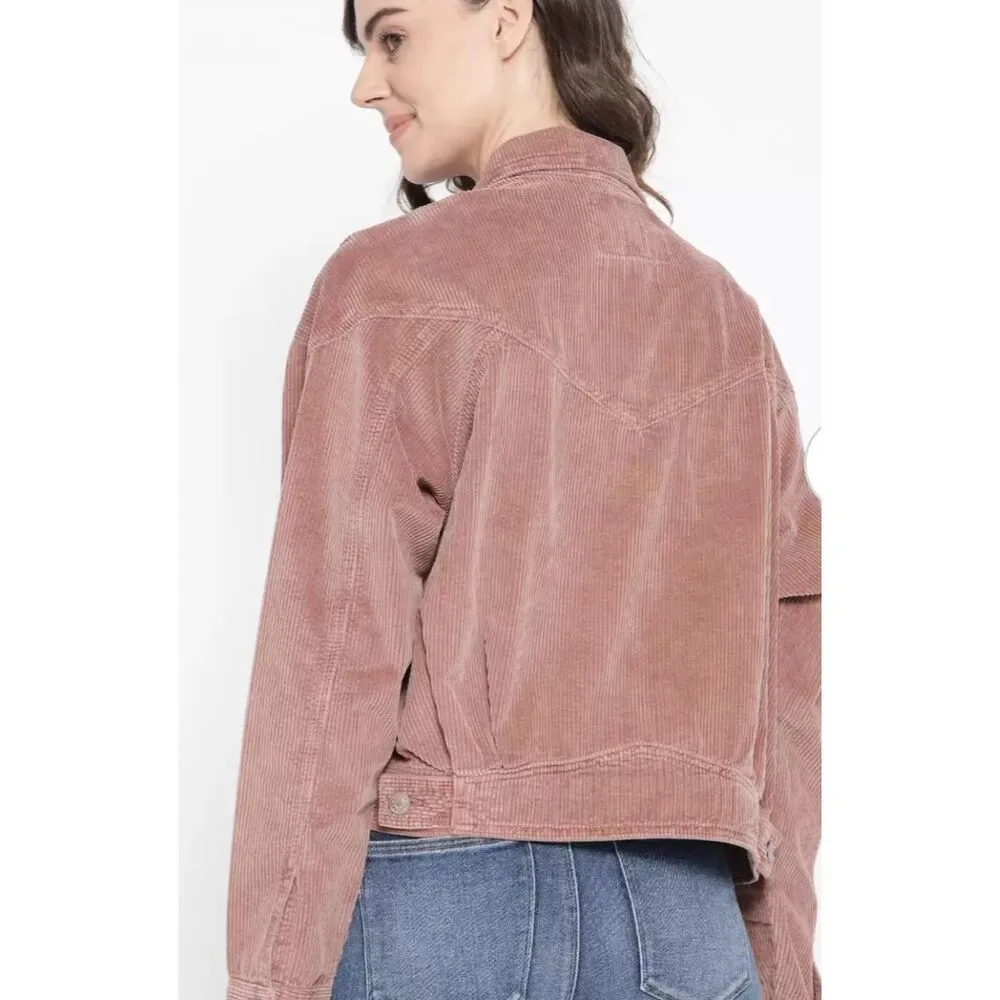 American Eagle Cotton‎ Corduroy Cropped Jacket Light Pink Casual Size Medium - Image 4