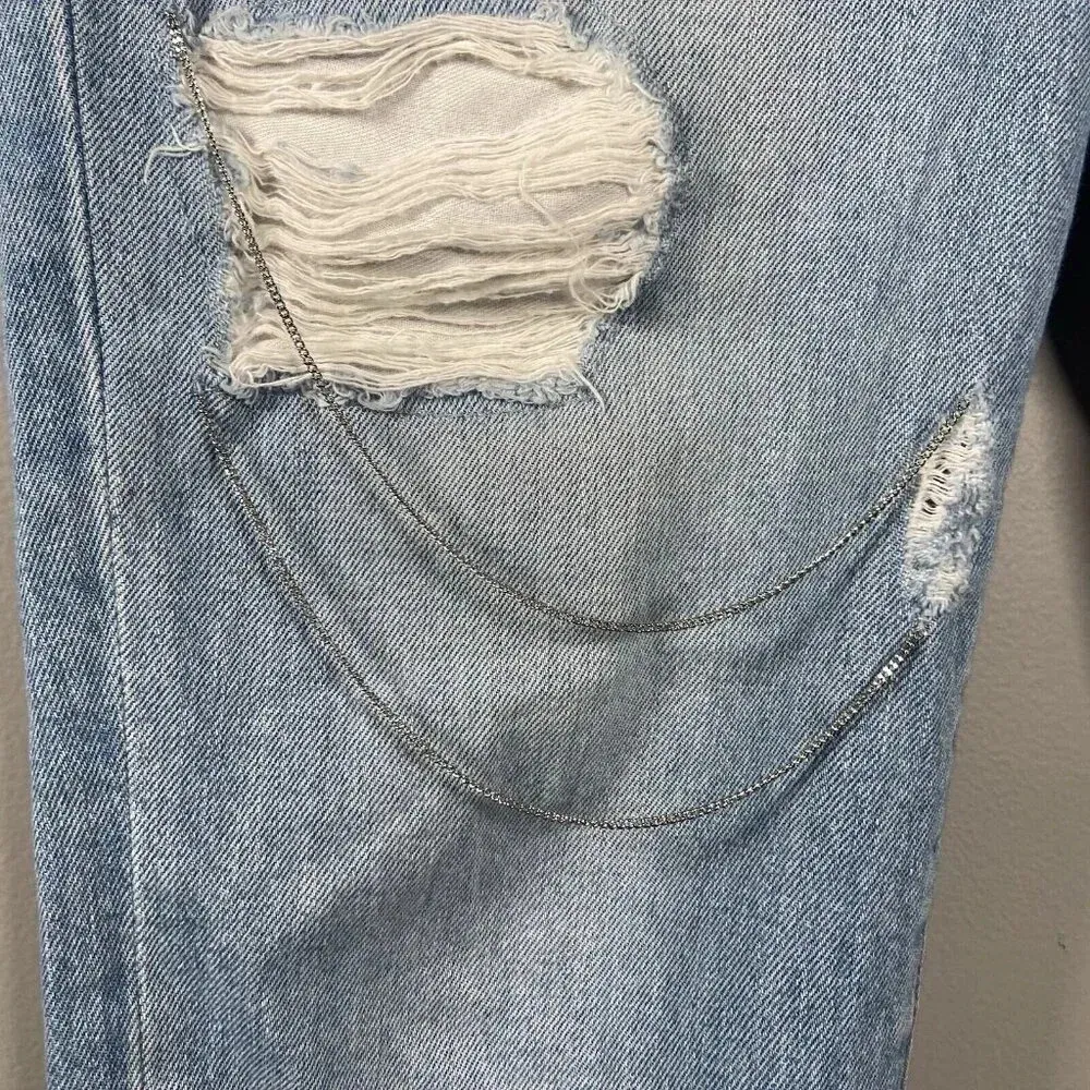 IRO Genn Blue Distressed Silver Detailing Chain Jeans Womens Size 27 ($325) - Image 4