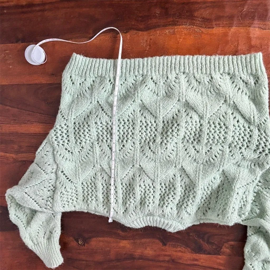 Topshop‎ Women's Light Green Pointelle Knit Pullover Sweater Size L - Image 5