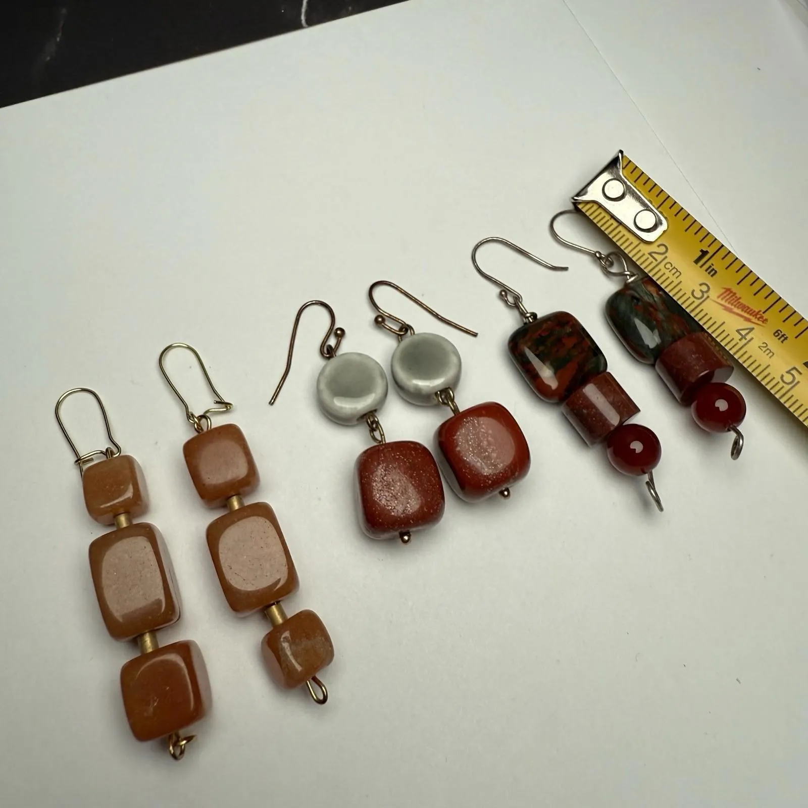 Stone Bead Dangle Drop Pierced Earrings Lot Of 3 Beaded - Image 4
