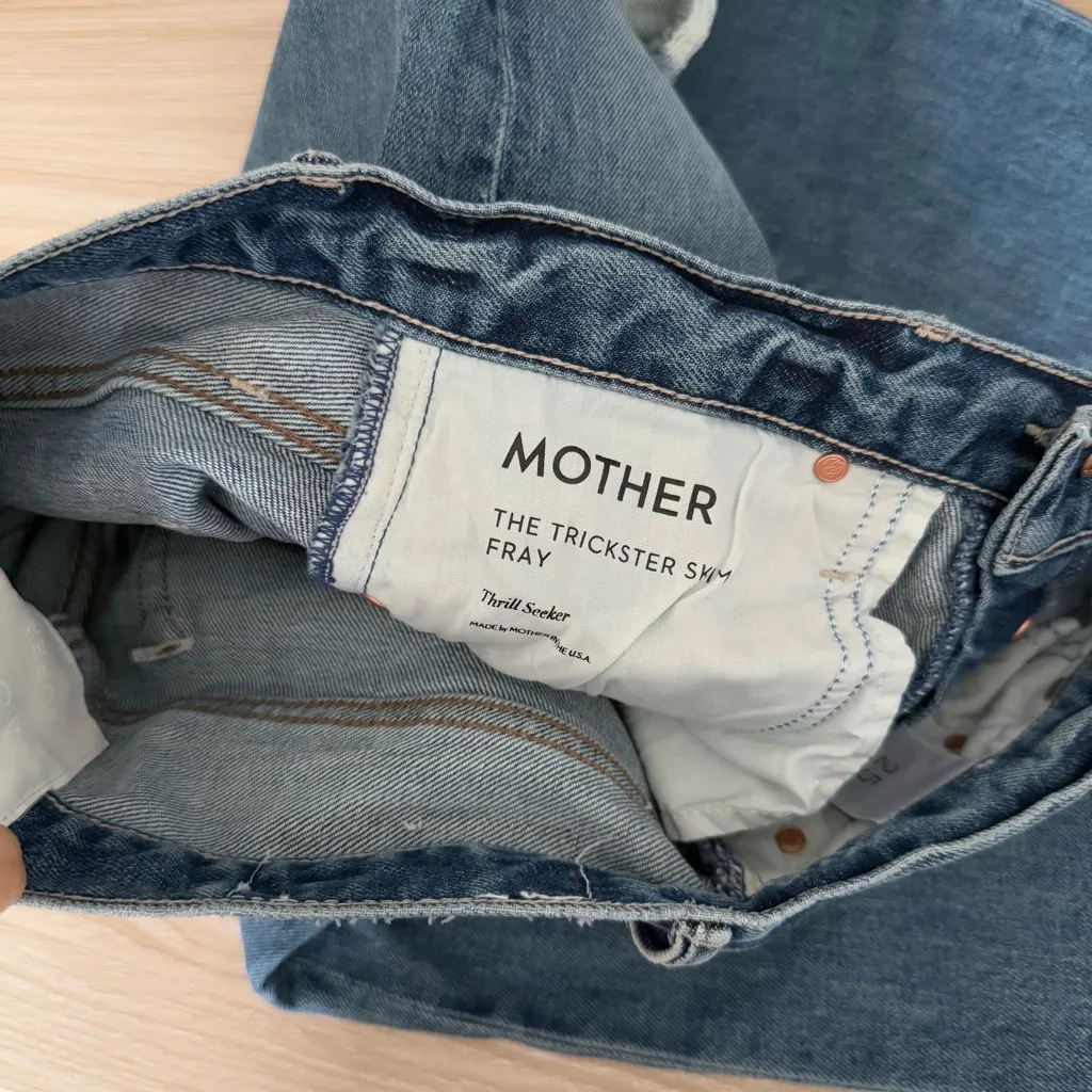 Mother 25 Trickster Skimp Fray Thrill Seeker Distressed Slim Straight Stone Wash Blue - Image 5