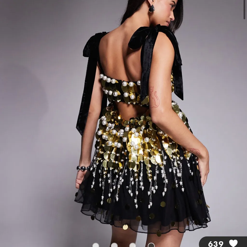 ASOS LUXE embellished sequin baby doll mini dress with faux pearls - Image 3