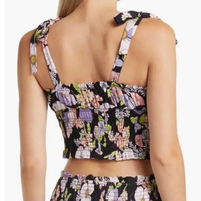 AFRM Black Floral Stein Smocked Crop Top Sz M NWT Size M - Image 11