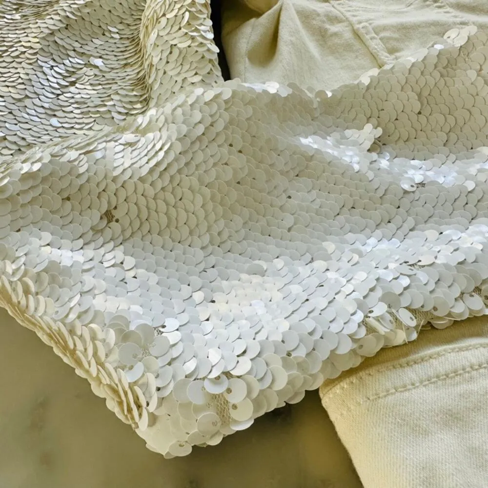 Generation Love Rosie Jean Jacket Size XS White Sequins Off-White Denim - Image 4