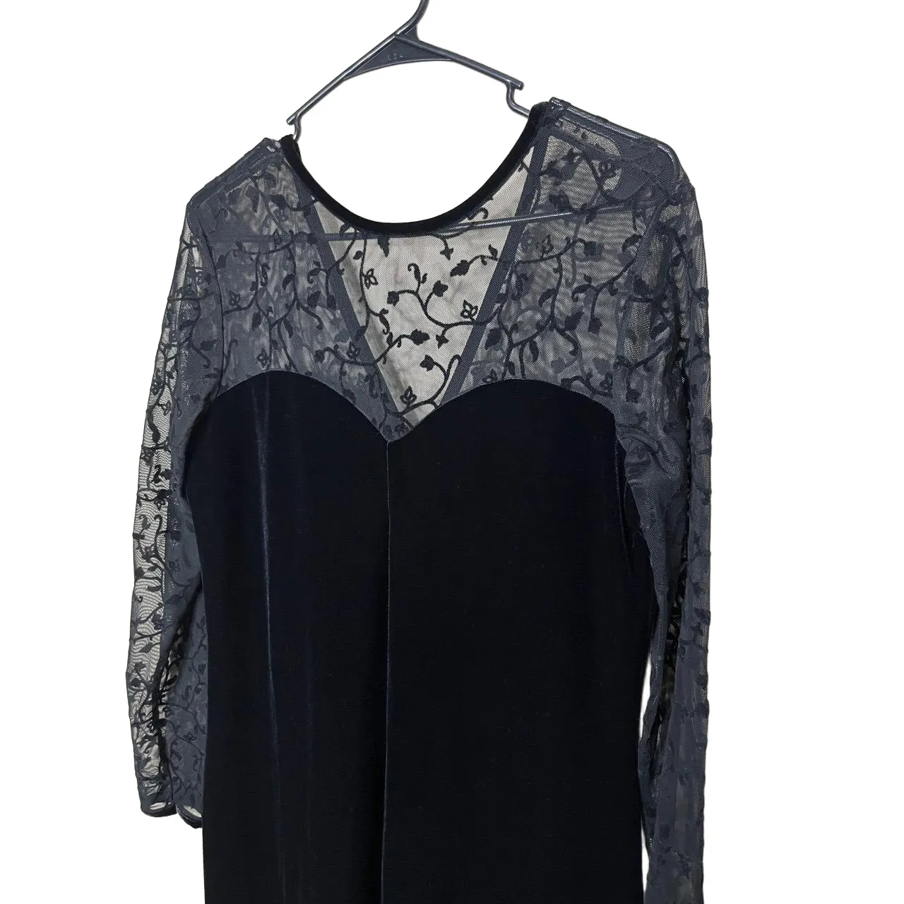 AMANDA‎ SMITH Black Velvet Sheer Lace Top Vintage Maxi Evening Dress 10 - Image 3