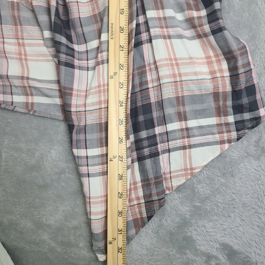 One World‎ Womens Cardigan Medium Plaid Lace Back Open Drape Front Waterfall - Image 5