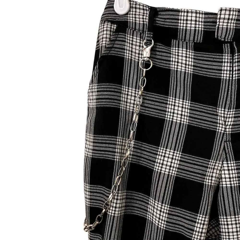 Hot Top black and white checkered pants business casual pockets chain trendy Size M - Image 3