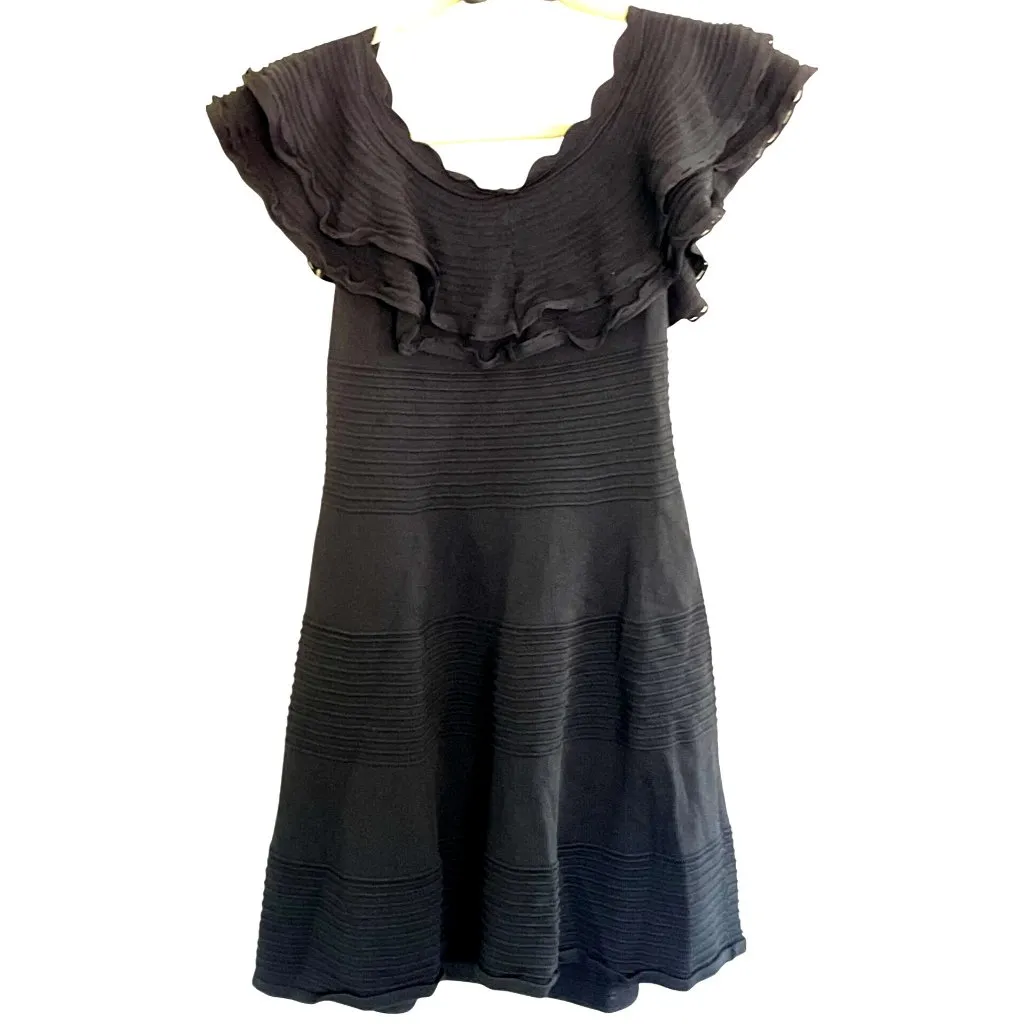 Eliza J Black black off the shoulder dress Womens Size L Ruffles A line Midi - Image 8