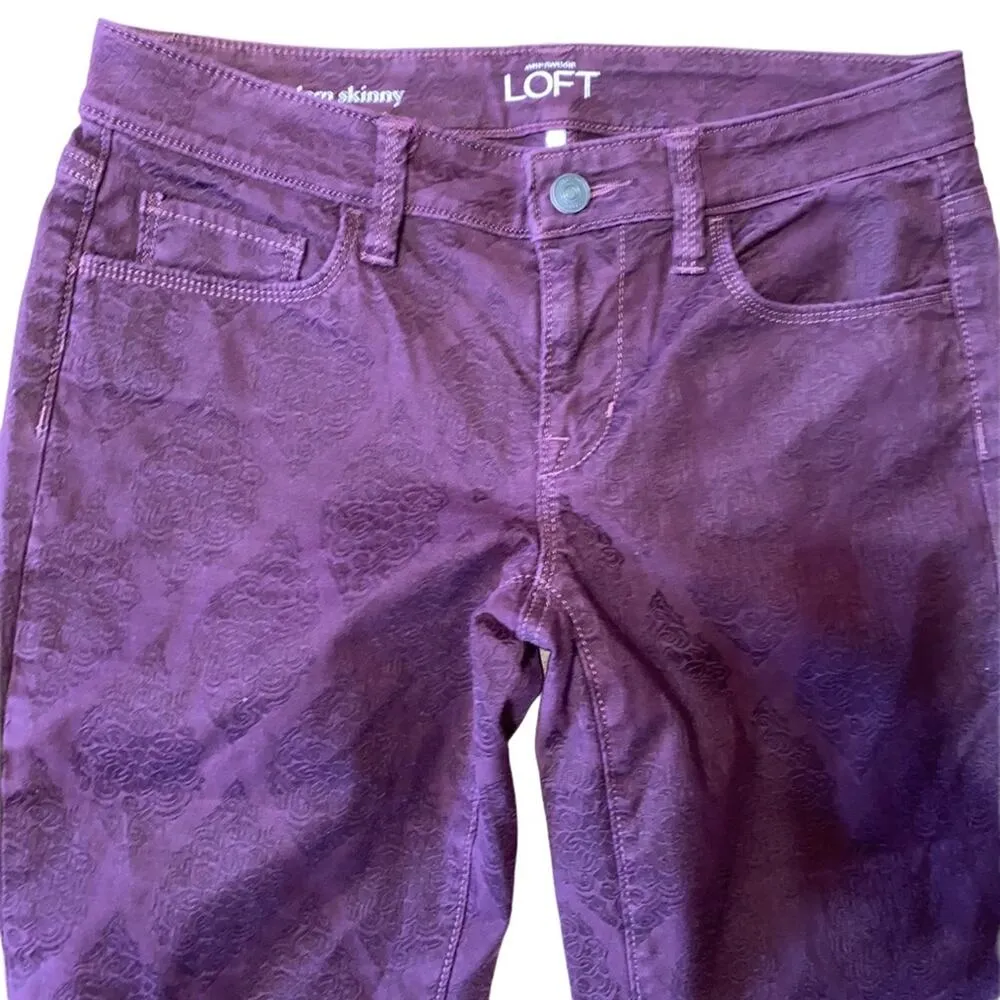 Ann Taylor Loft Modern Skinny floral embroidery print burgundy jeans 26/2 - Image 7
