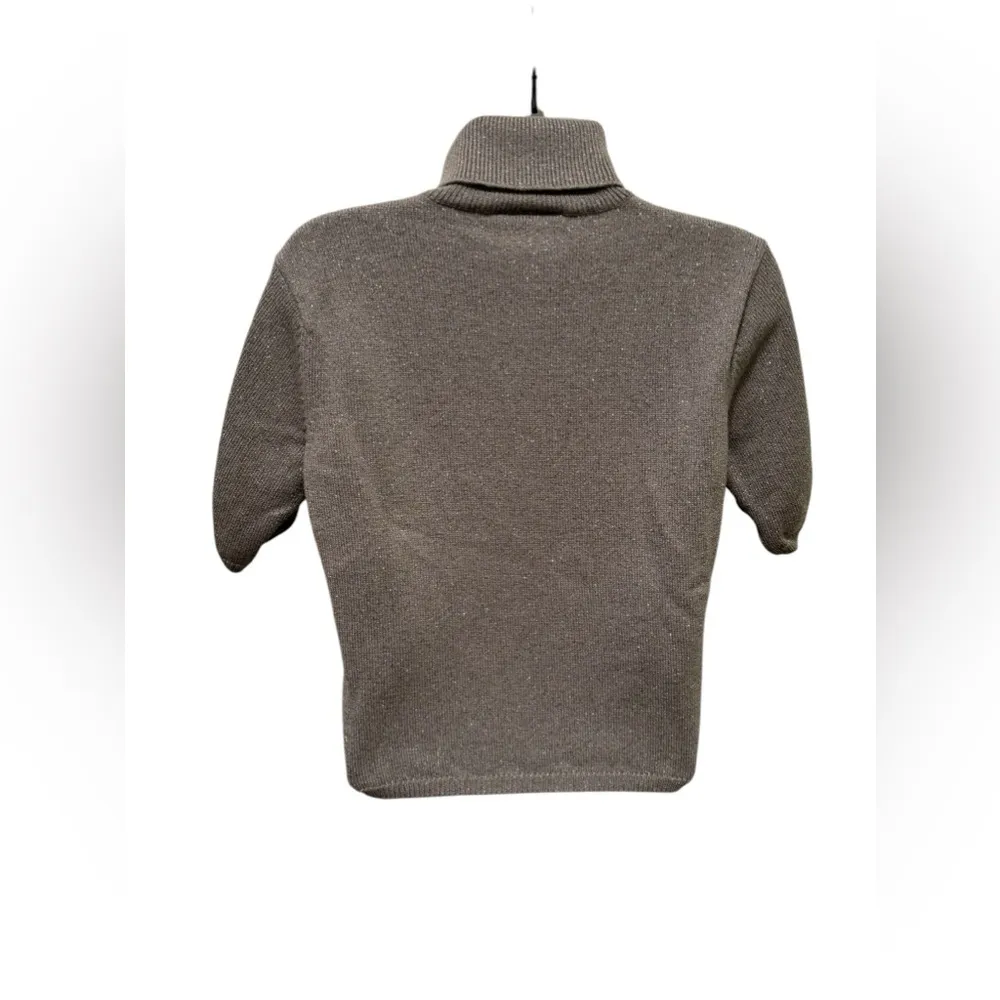 Talbots Petites Wool Blend Cropped Sweater Sz MP Short Sleeve Sparkly Turtleneck - Image 3