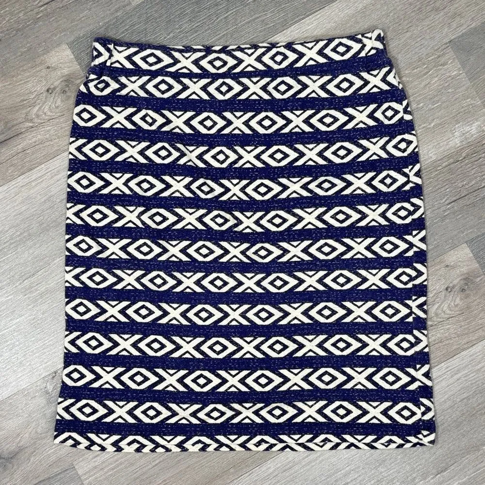 Billabong Tribal Geometric Print Stretchy Knit Mini Skirt Blue White Small - Image 11