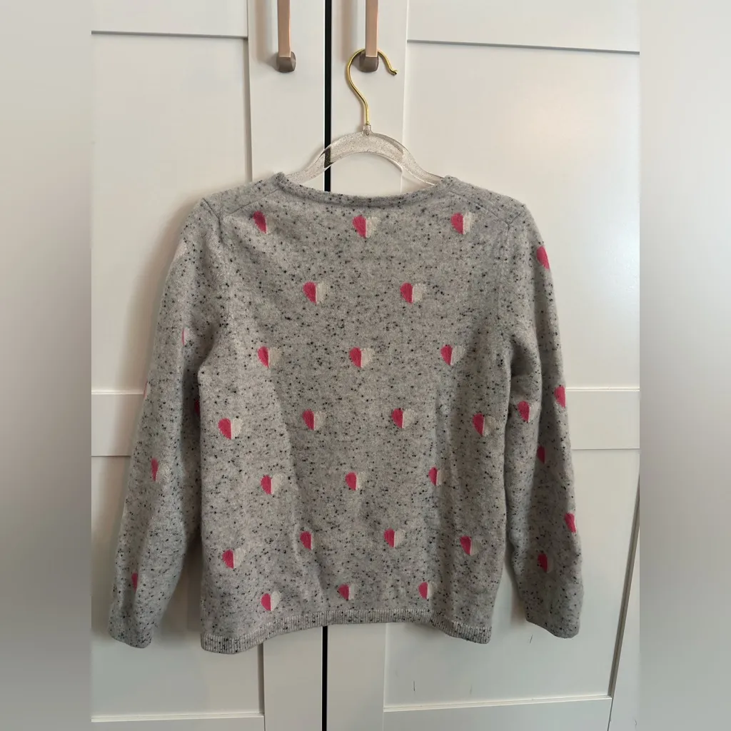 Talbots Medium Gray 100% Cashmere Pink Heart Print Crewneck Sweater Speckled - Image 3