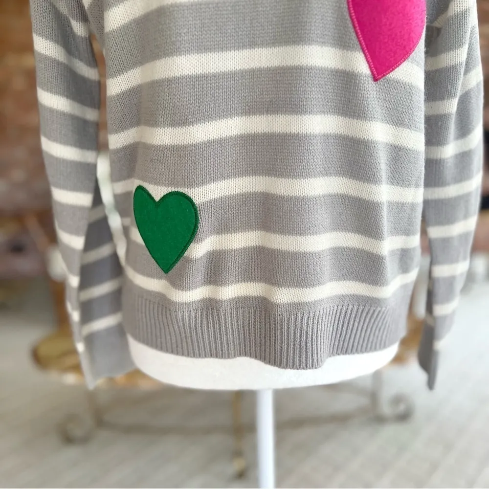 Brave Soul Grey Striped Heart Crewneck Sweater XS - Image 4
