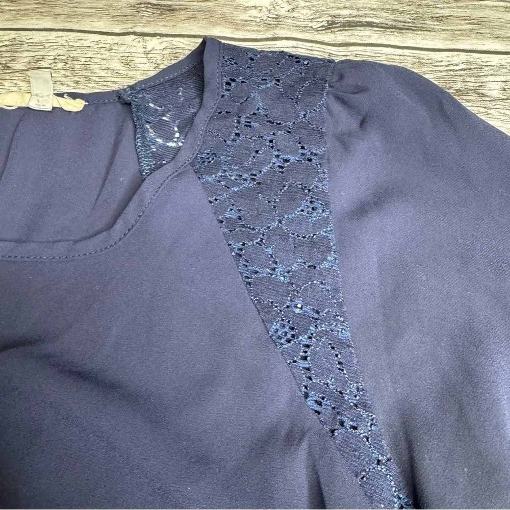 Tea N Rose Women's Blouse Top Shirt Dark Blue M Med Medium Lightweight Lace Thin - Image 5