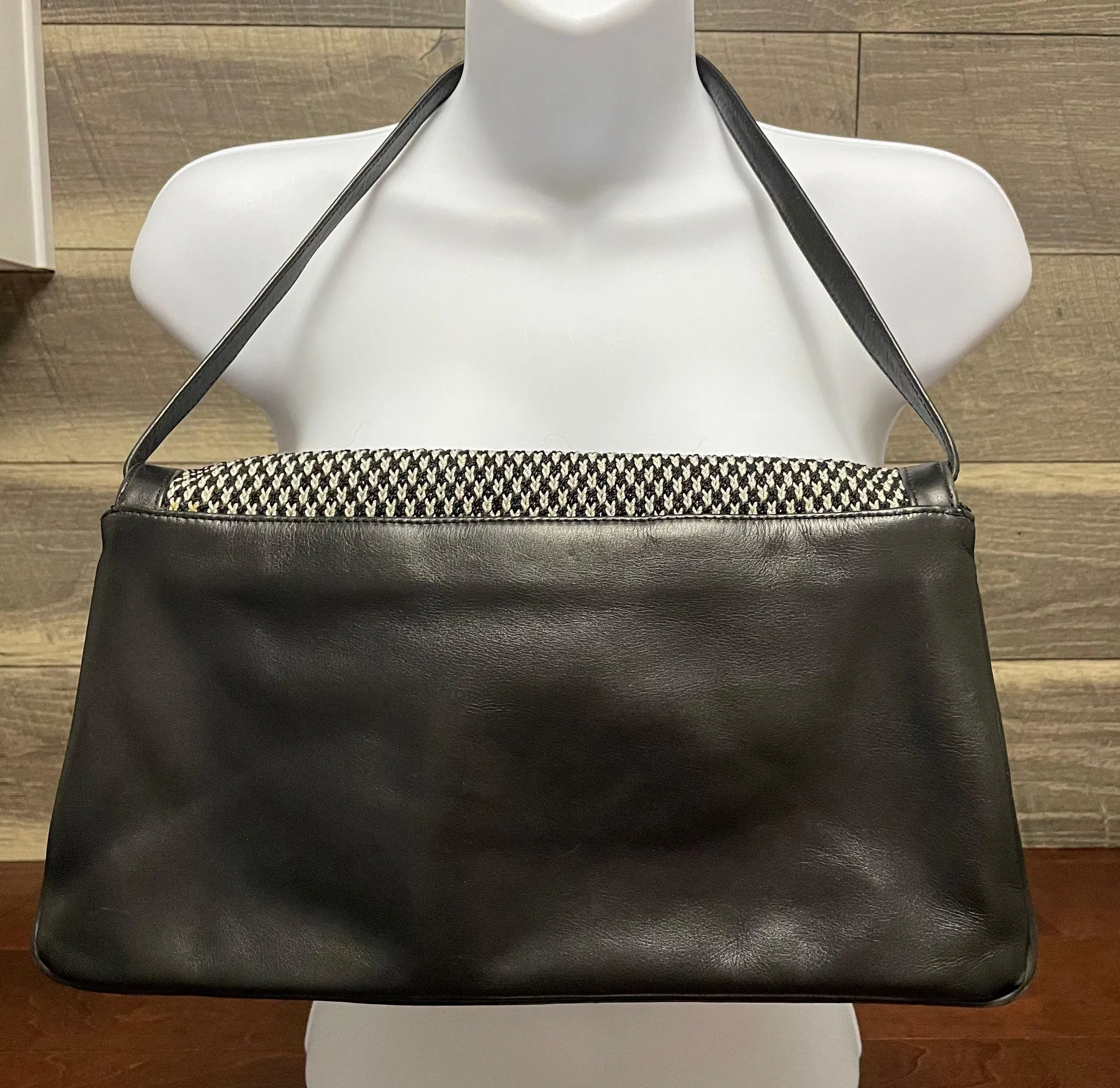 by Elliott Luka Black Shoulder Purse Black and White Houndstooth Pattern - Image 2