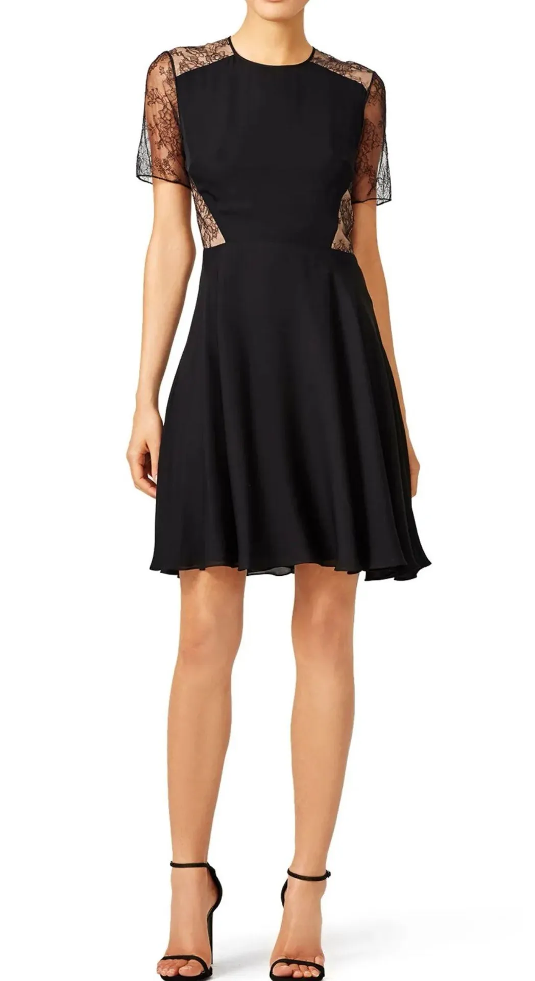 Jason Wu Black Silk Georgette Floral Lace Panel Fit And Flare Dress Size 6 - Image 1