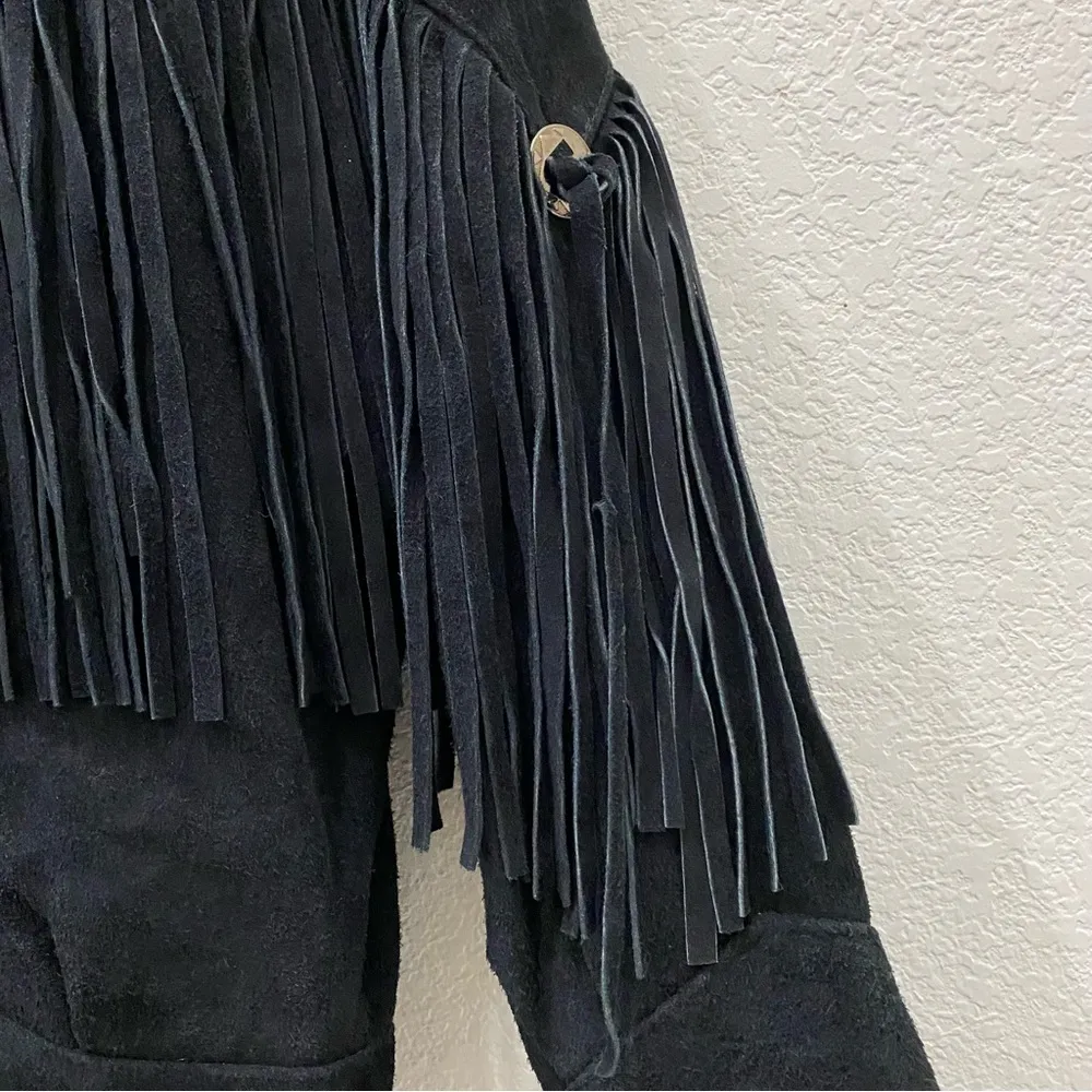 Vintage G4000 Black Fringe Conch Festival Western Leather Cropped Jacket Size S - Image 13