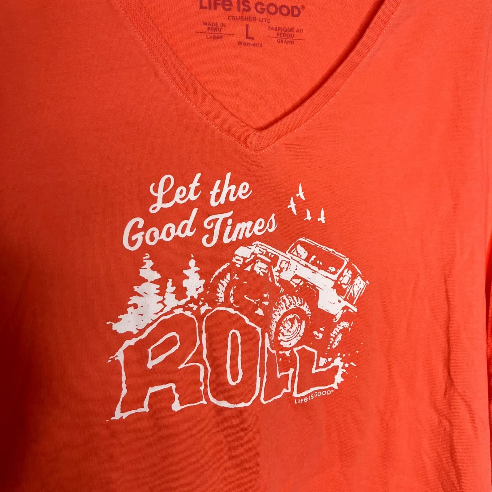 Life is good let the good times roll jeep crusher lite tee womens size large - Image 2