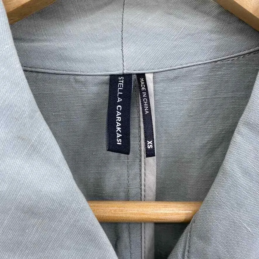 Stella Carakasi Asymmetrical Boho Lagenlook Jacket Womens‎ XS Green Hemp Pockets - Image 5