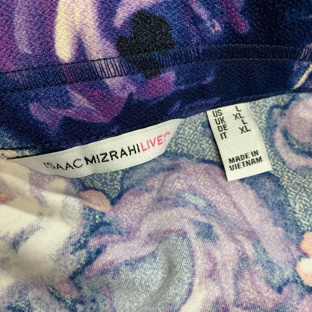 Isaac Mizrahi Live Purple Floral Knit Women Skirt Navy Large Knee Length Church - Image 6