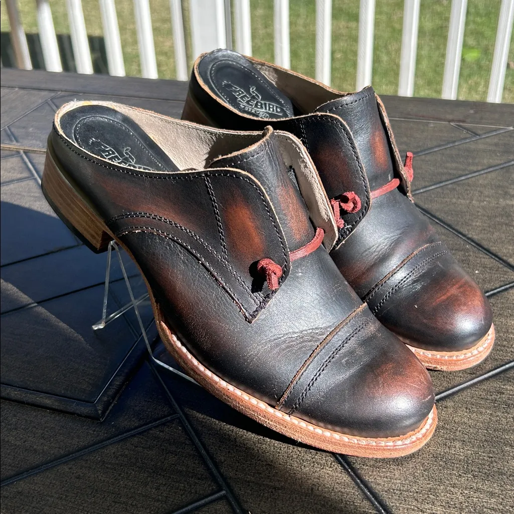 Freebird by Steven Malena Black Cherry Leather mules block heel western size 9 - Image 5