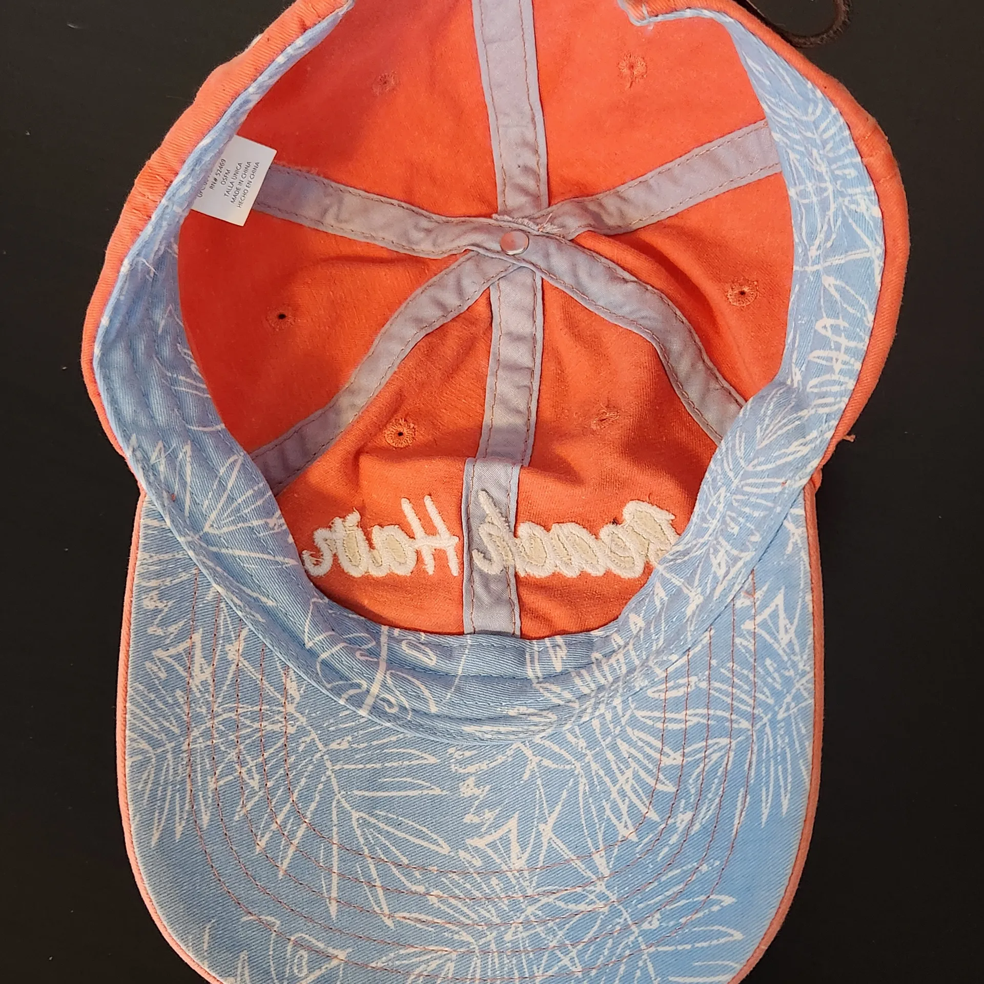 Distressed Beach Hat Coral Baseball Hat with White Embroidery One Size Orange - Image 6