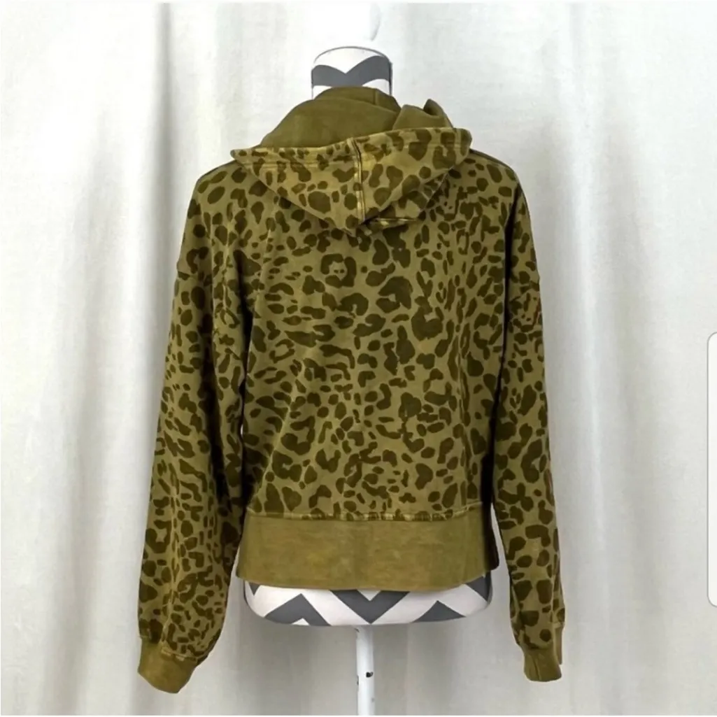 JoyLab Full Zip Leopard Animal Print Acid Wash Olive Green Hoodie M - Image 7