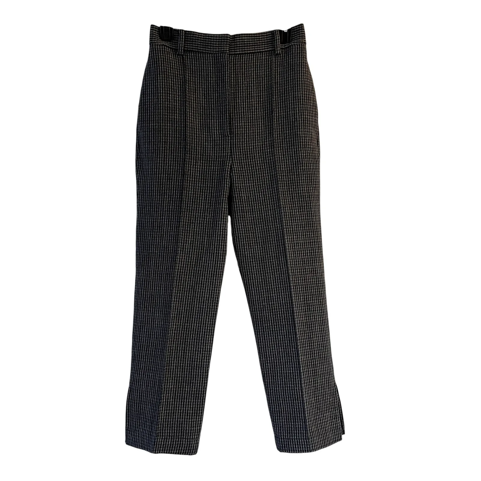 Khaite Plaid Pull on Wool Ankle Pants size 4 gray brown black - Image 3