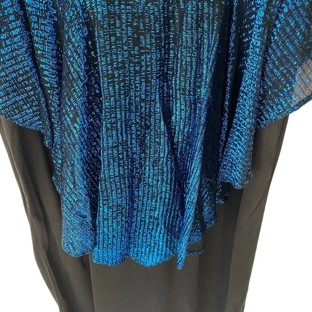 T Juniors Vintage 70s Disco Blue Metallic Peplum Dress size small 3 - Image 4