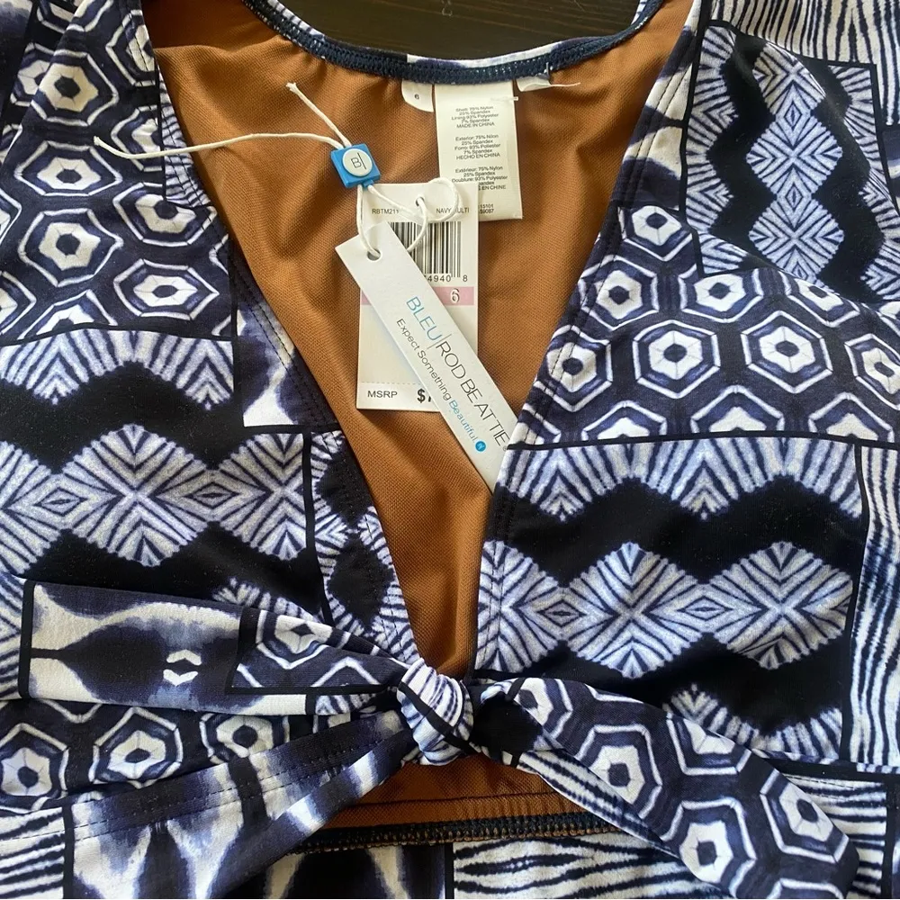 Blue Rod Beattie Island Time Two-piece Tie Front Cap Sleeve Swimsuit NWT Sz 6 - Image 5