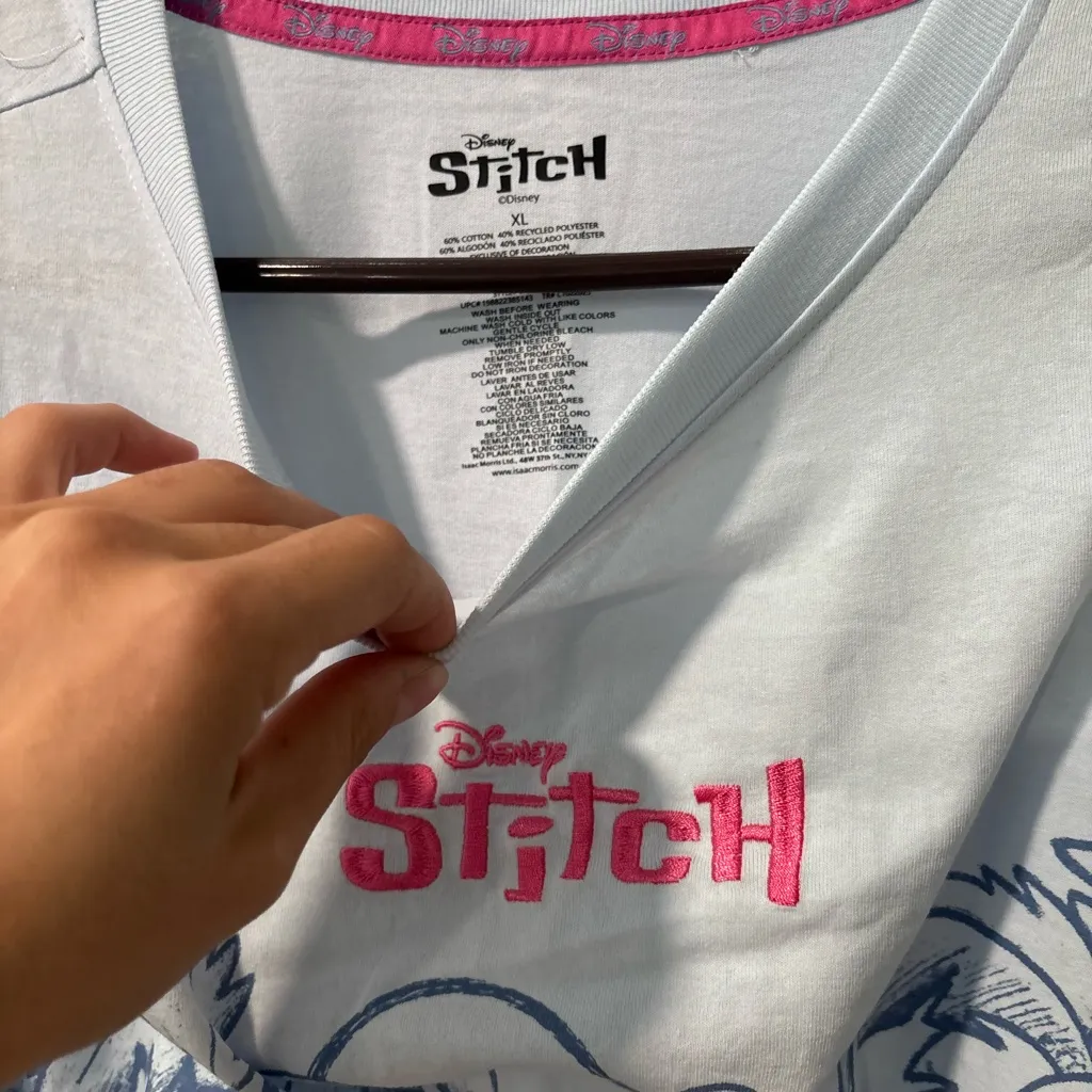 Oversized Embroidered Stitch Light Blue Short Sleeve Tee - Image 2