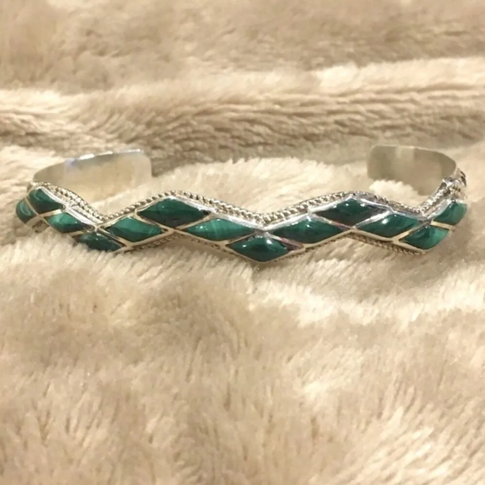 Southwest Sterling Malachite Zig Zag Cuff Bracelet - Image 13