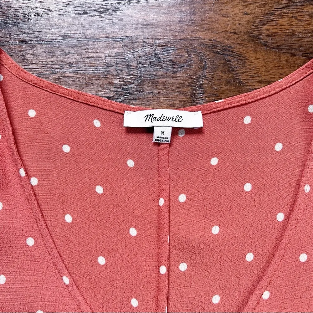 Madewell • Heather Button-Front Dress in Polka Dot orange rayon shift mini - Image 5