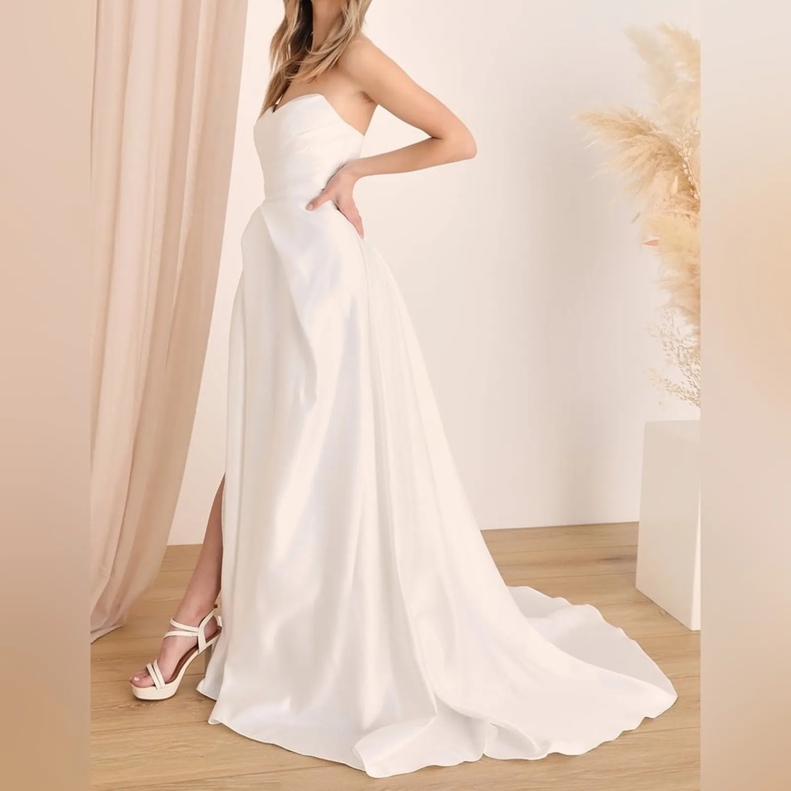 Lulus Lifetime of Love White Satin Strapless A-Line Gown Women’s Sz 4 - Image 3