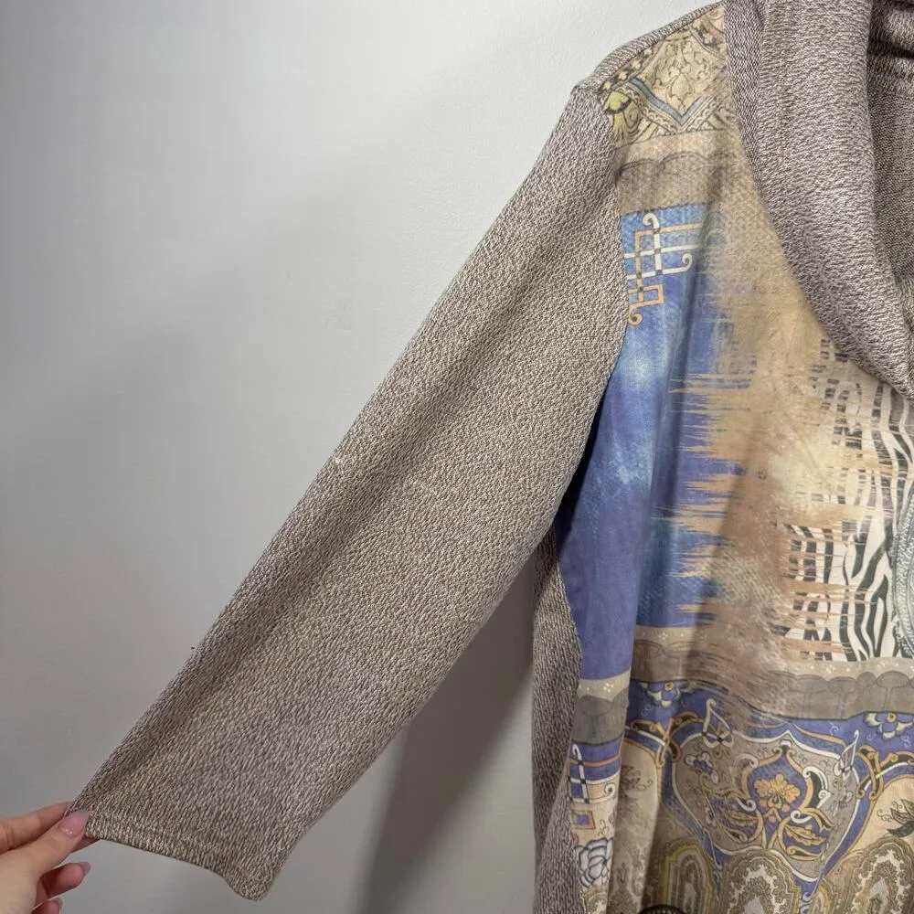 Chico's Top Women L Beige Paisley 3/4 Sleeve Cowl Neck Faux Suede Soft Artsy - Image 3