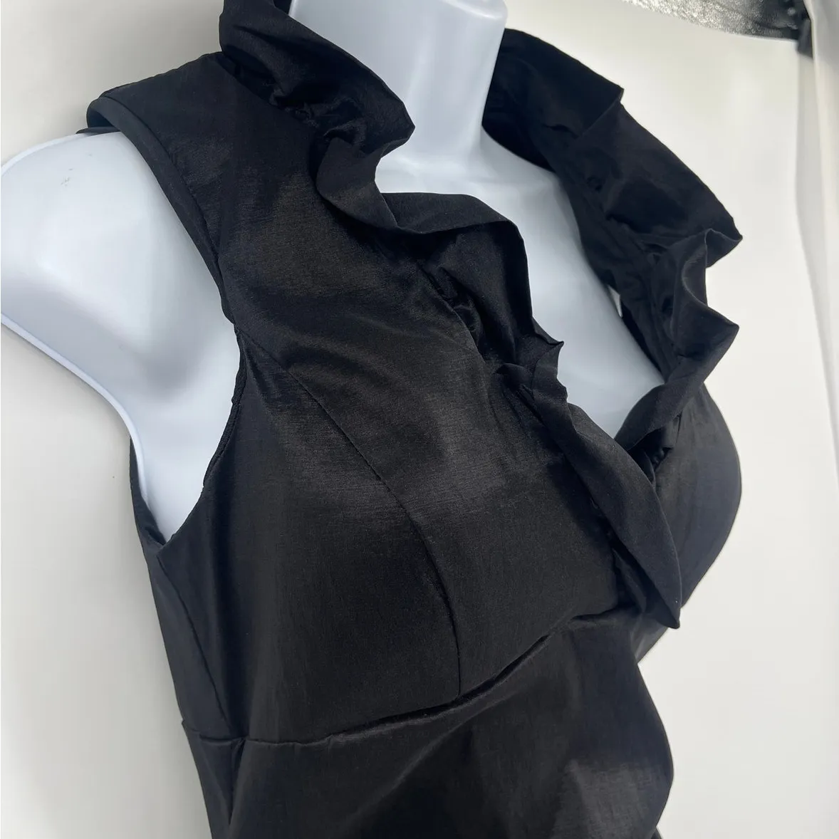 Xscape Y2K Body Con Cocktail Dress Sz 8 Black USA Ruffle Ruched Glam Goth Party - Image 3