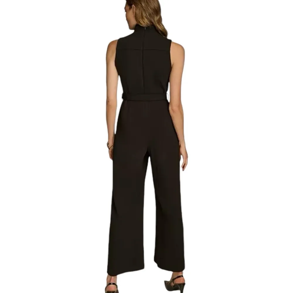 NWT Donna Karan Women's Mock-Neck Belted Jumpsuit Bk 10 - Image 2