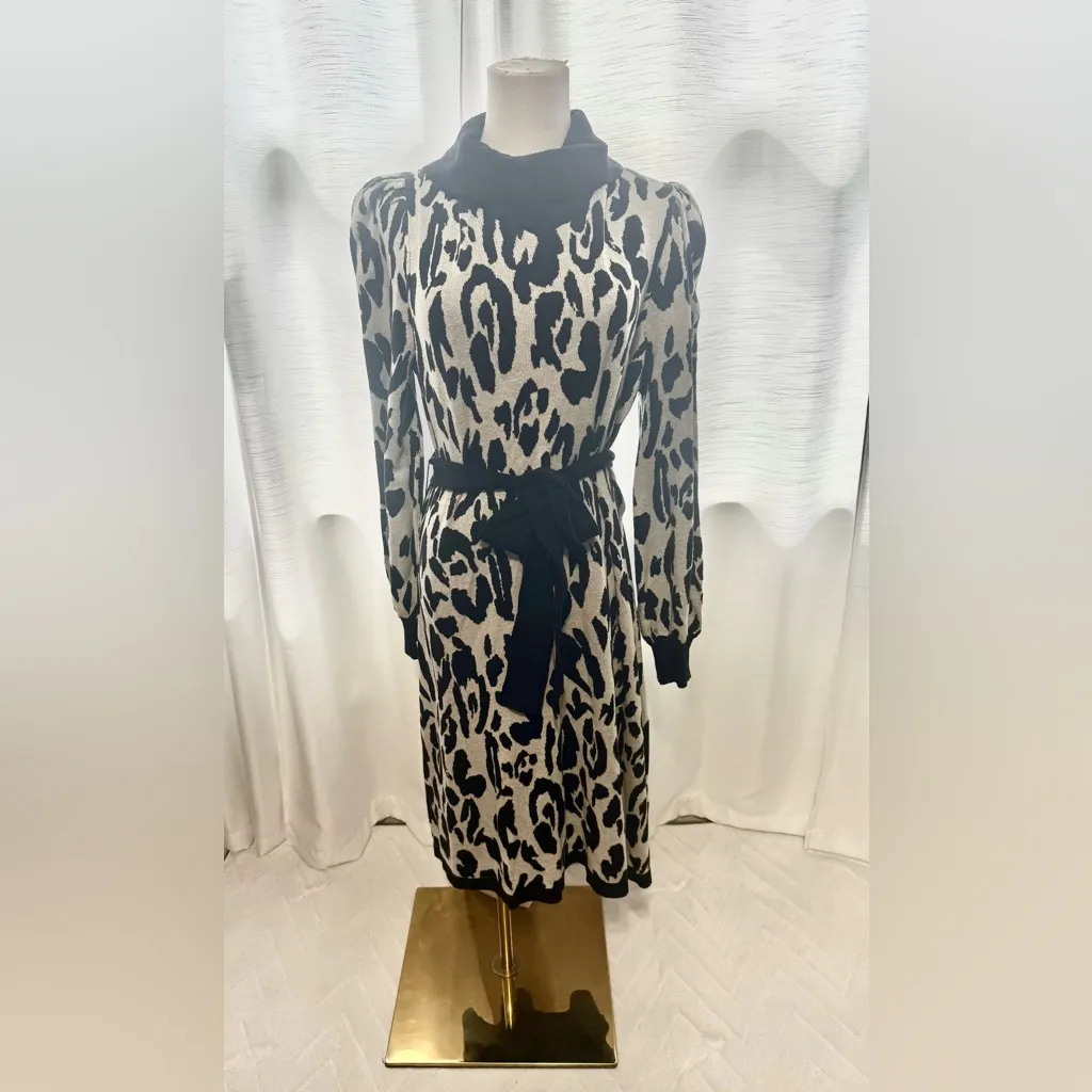 Who What Wear Black and White Animal Print Dress - Image 2